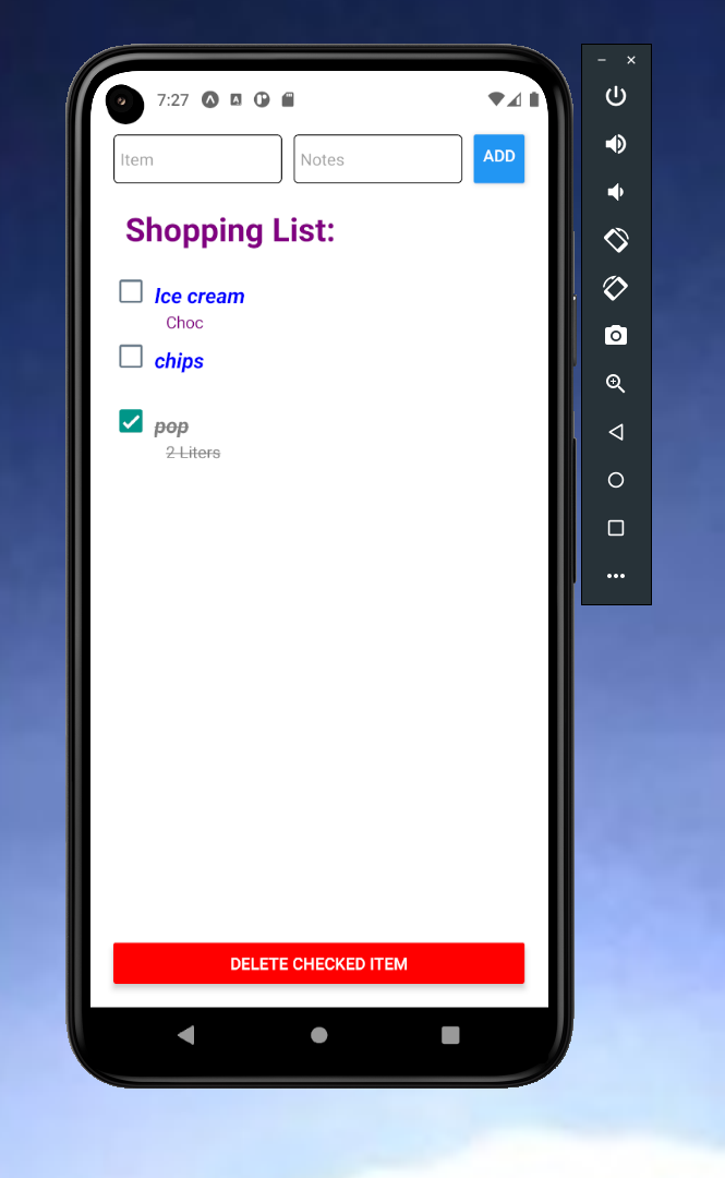 displays a shopping list on an android device